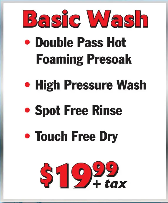 Car wash service with double pass hot foaming and touch-free dry.