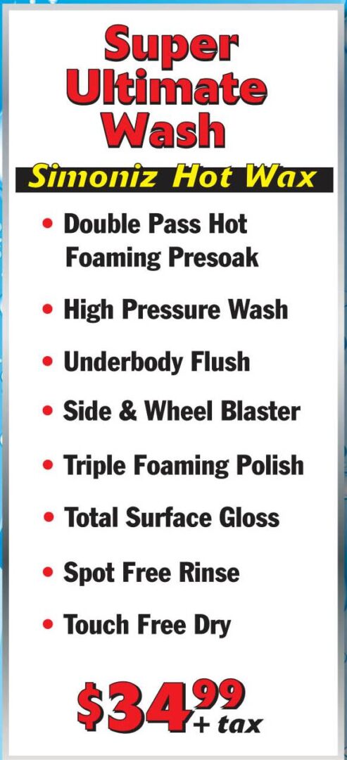 List of car wash service options.
